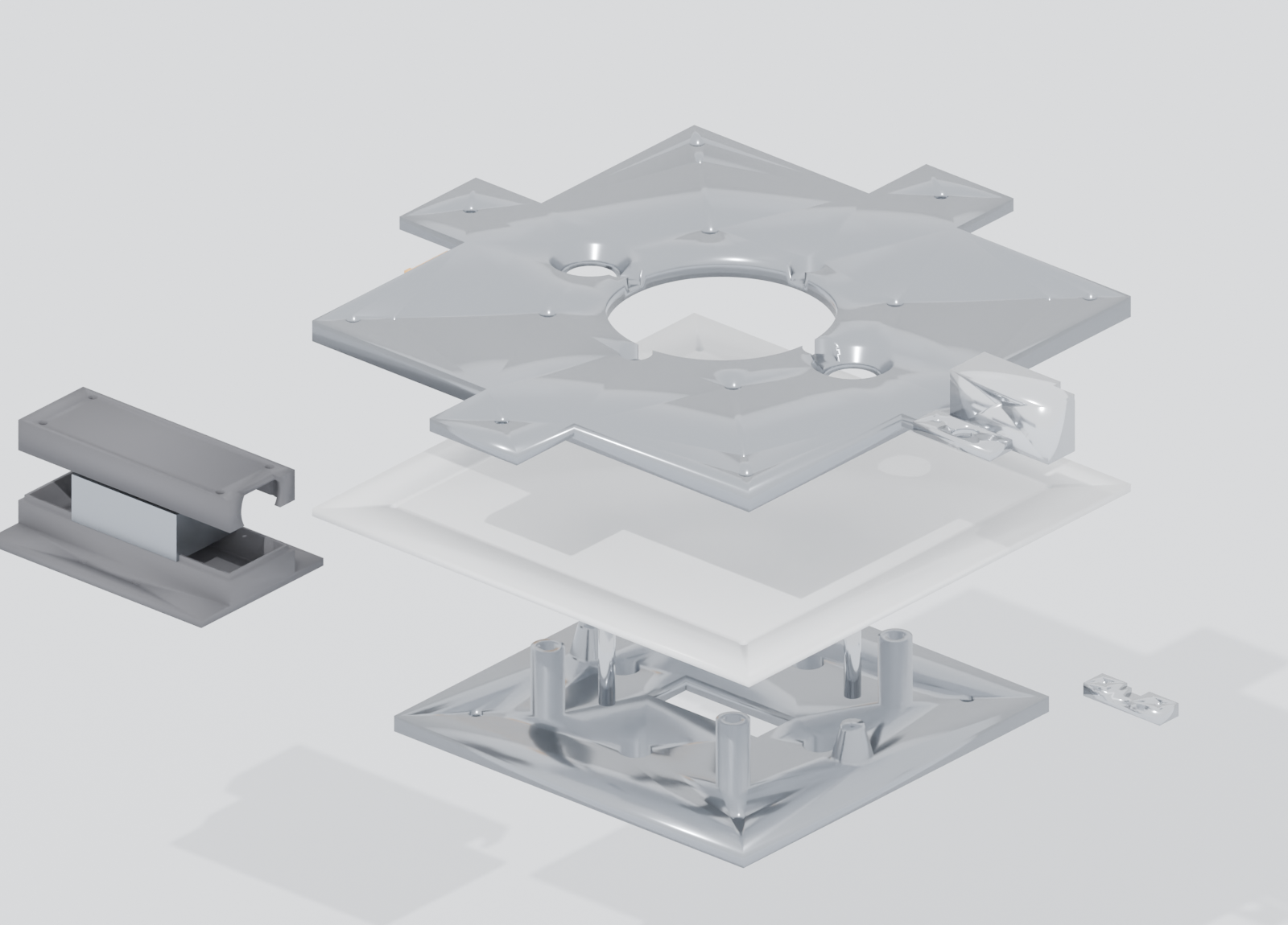 Exploded render of the Drone Satellite docking interface
